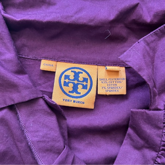 Tory Burch dark purple maroon ruffle front long sleeve button front shirt - Picture 6 of 8